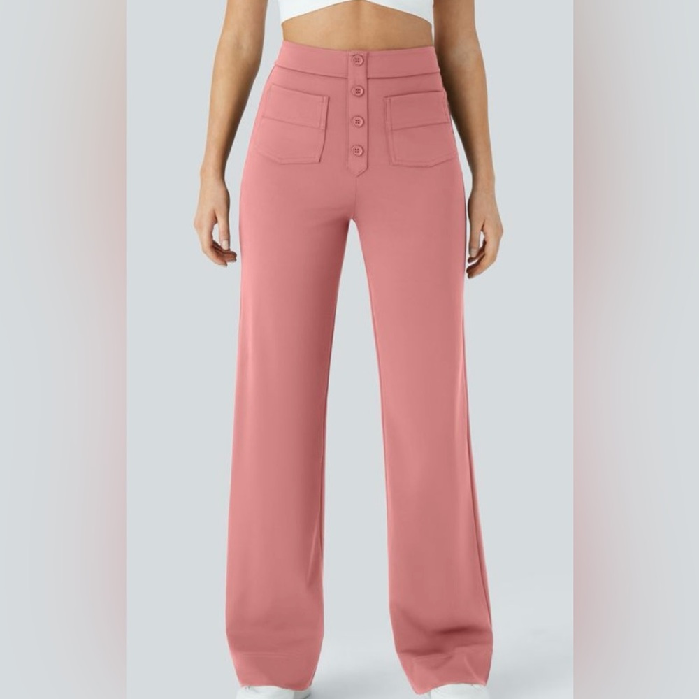 HALARA High-Waisted Button Multiple Pocket Straight Leg Casual Pant